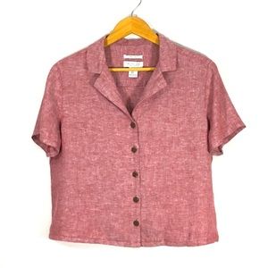 RACHEL ZOE Cropped Collar Linen Button Down Top